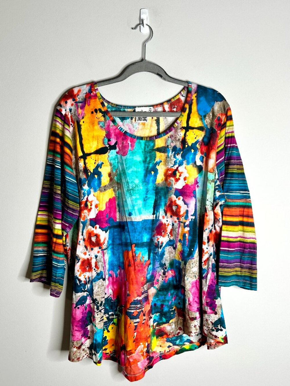 Parsley & Sage Colorful Artsy Watercolor Paint Print Tunic Tee Boho Eclectic 1X